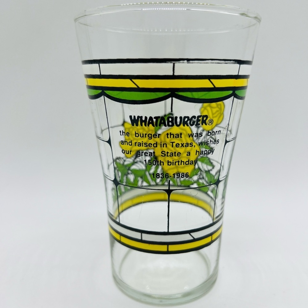 Whataburger Commemorative 150th  Anniversary Glass Yellow Rose of Texas